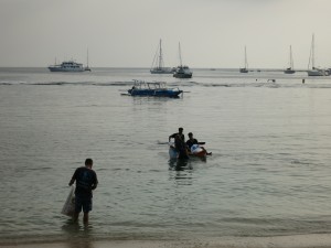 Staff on kayaks helping the cause