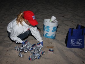 Debris buried in one foot of sand