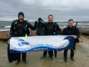 Stephen, Geoff and Ross with Marine Debris from second dive