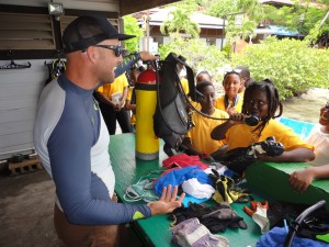 Learning about scuba diving.