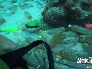 Some of bottles that were washed up onto the dive site. 