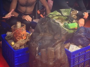 Some of the collected rubbish from the dive site.