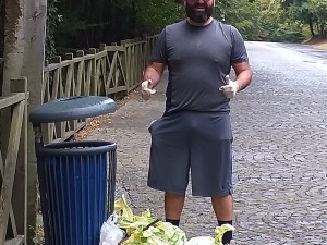 Picking up garbage from the forest in a very small perimeter 