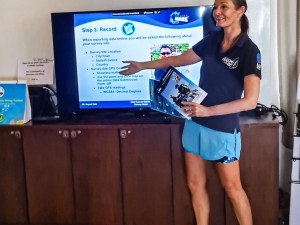 Monique giving a presentation PADI AWARE