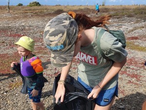 Picking up trash.