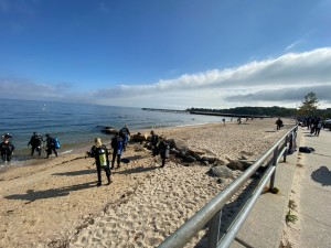 The beach during cleanup