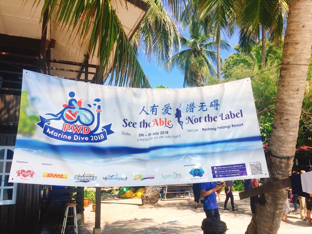 PWD Marine Dive 2018 Banner hang on Redang Pelangi Resort's Dive Centre