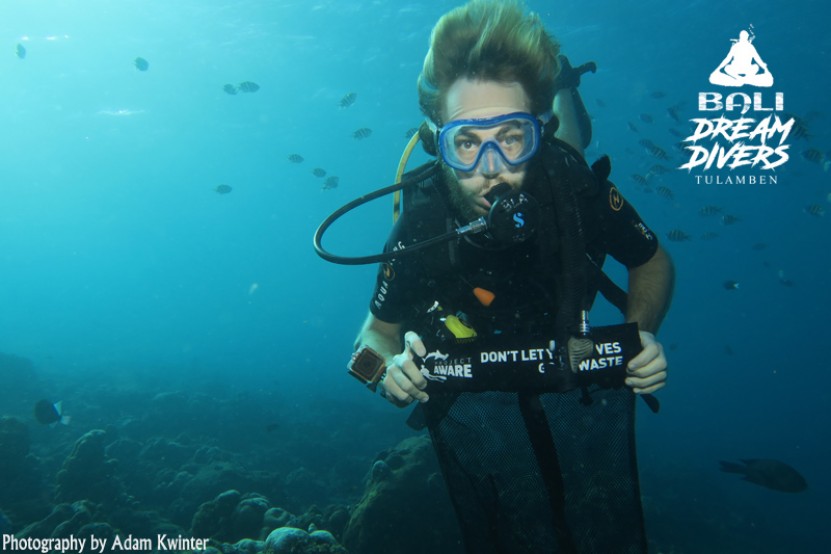 Kieran was honoured to use Project AWARE's 'Dive Against Debris' mesh bags...and with such little underwater trash inside too!