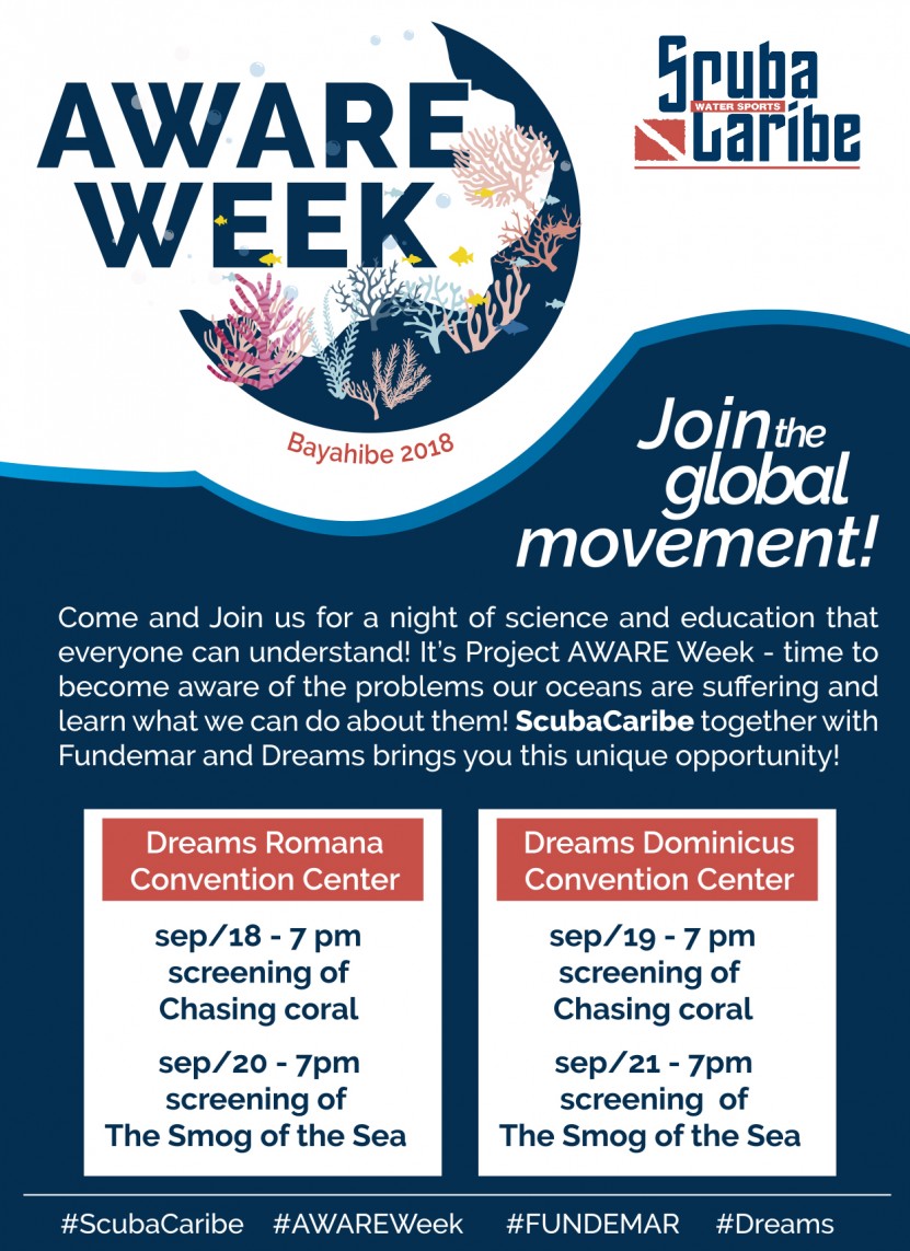 Come and Join us for a night of science and education that everyone can understand! It’s Project AWARE Week - time to become aware of the problems our oceans are suffering and learn what we can do about them! ScubaCaribe together with Fundemar and Dreams brings you this unique opportunity!