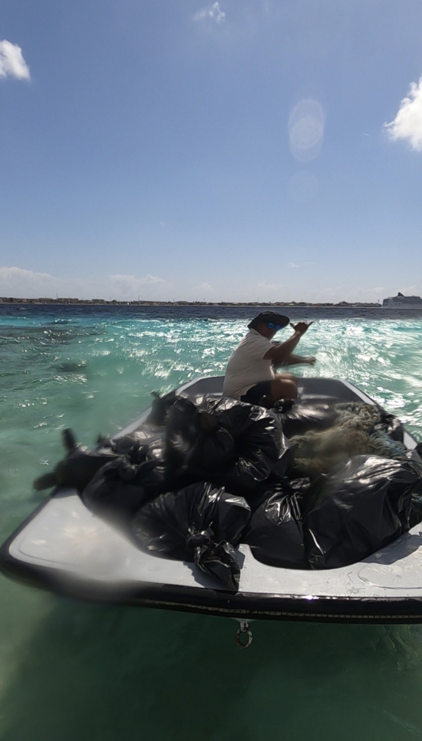 Trash loaded on the boat.