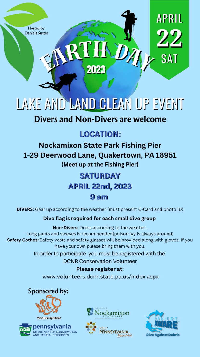 Earth Day Lake and Land Cleanup - April 22nd - Nockamixon State Park, PA