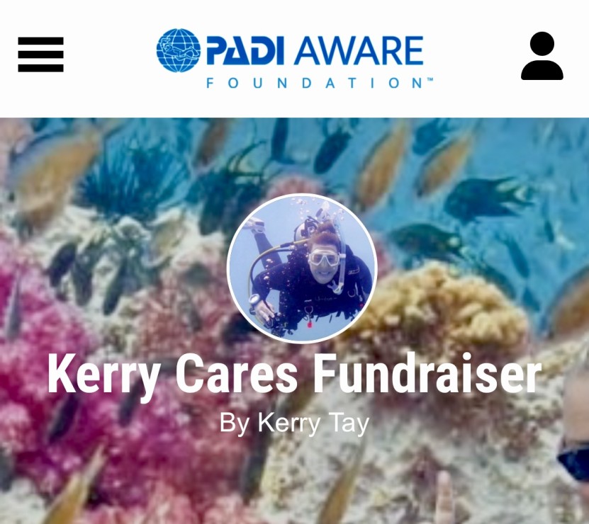 Colorful pink and white coral and yellow fish on Kerry Cares PADI AWARE fundraising page